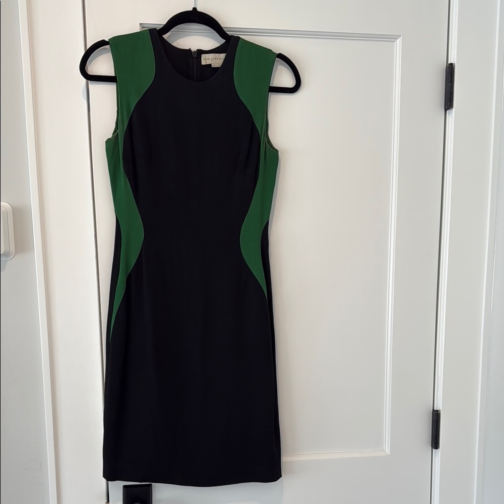Stella McCartney Green and Blue Sheath Dress with Mock Neck for Cocktail